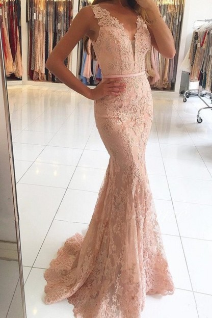 Elegante Abendkleider Lang Rosa | Abendmoden mit Spitze