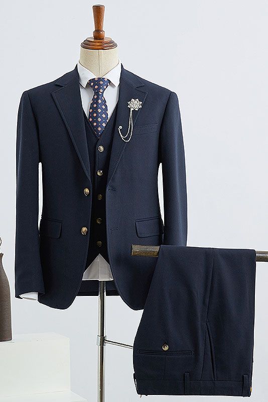 Brook Formal Navy Blue Notched Lapel 2 Buttons Slim Fit Bespoke Suit-babyonlinedressde