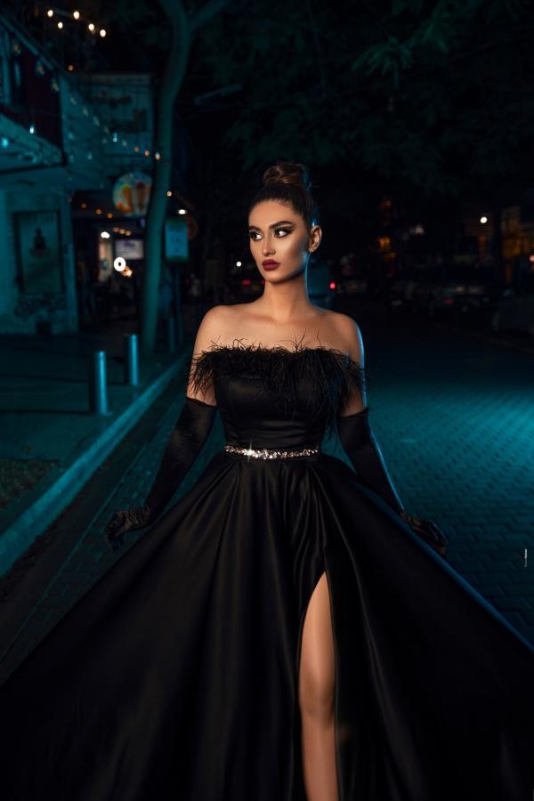 Elegante Abendkleider Lang Schwarz Abiballkleider mit Glitzer