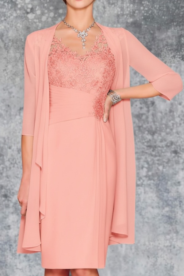 Mint Brautmutterkleid Kurz Chiffon | Kurze Brautmutterkleider mit Jacke