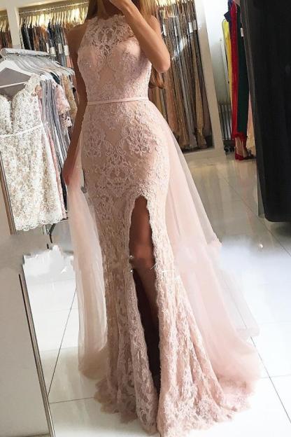 Designer Abendkleider Lang Rosa | Spitze Abendmoden Bodenlang Günstig