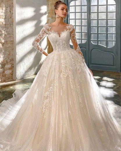 Elegante Brautkleider Mit Glitzer | Hochzeitskleider A Linie Mit Ärmel-babyonlinedressde