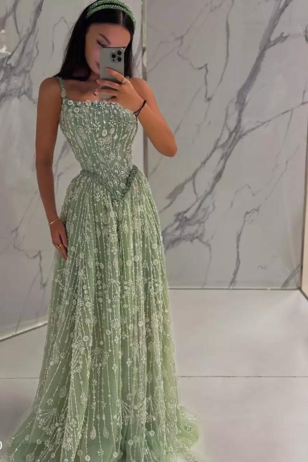 Festliche Abendkleider Lang Grün Abendmoden Ballkleider Spitze-babyonlinedressde