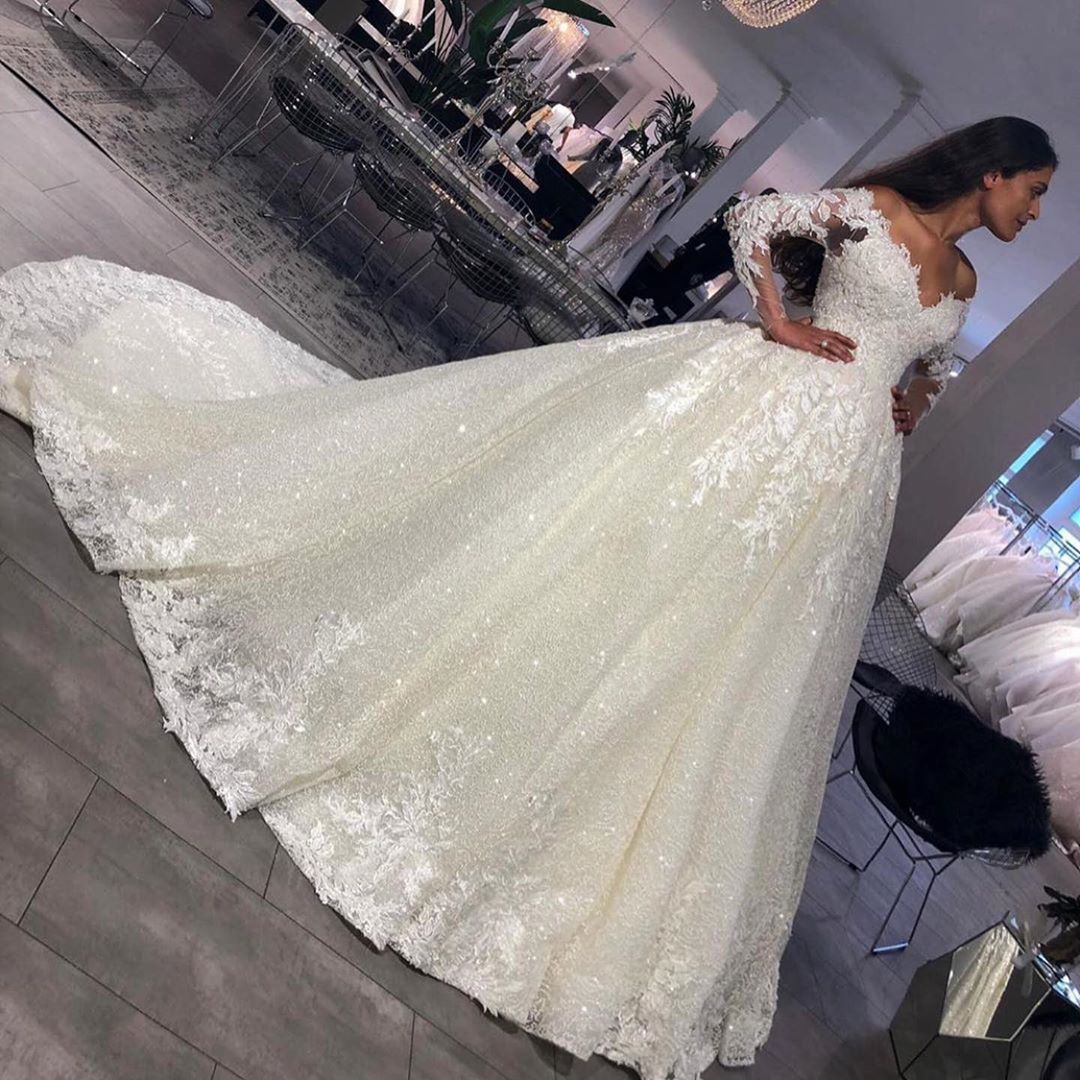 Luxus Brautkleider Prinzessin Mit Glitzer | Hochzeitskleider Mit Ärmel-babyonlinedressde
