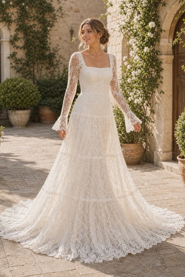 Designer Brautkleider A Linie Spitze Hochzeitskleider mit Ärmel