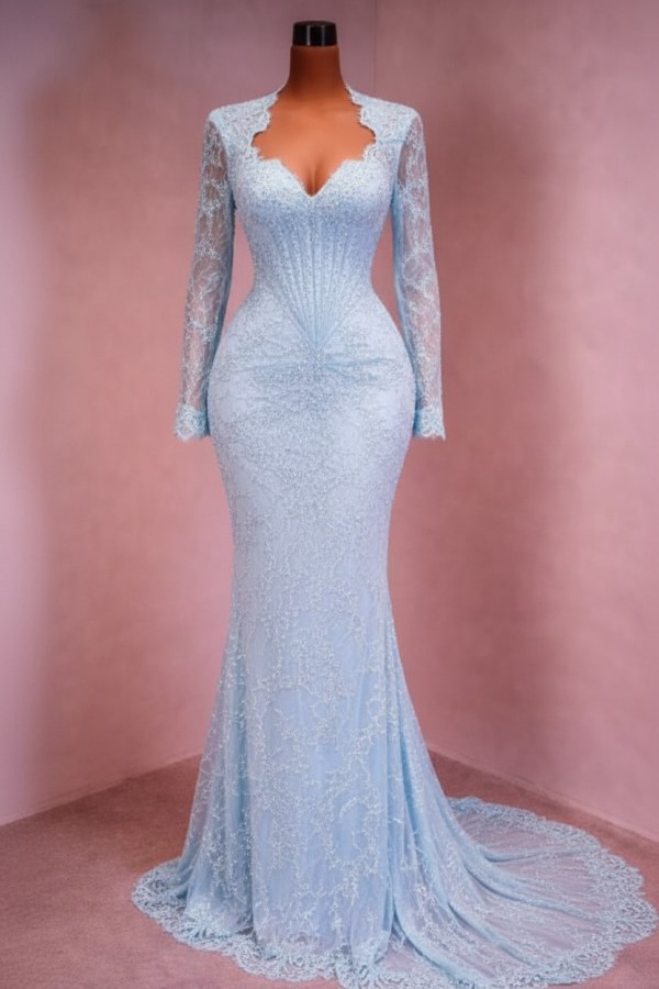 Designer Abendkleid Lang Weinrot Ballkleid Spitze Mit Ärmel