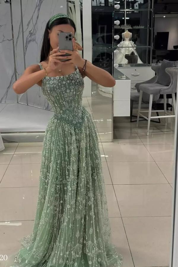 Festliche Abendkleider Lang Grün Abendmoden Ballkleider Spitze-babyonlinedressde