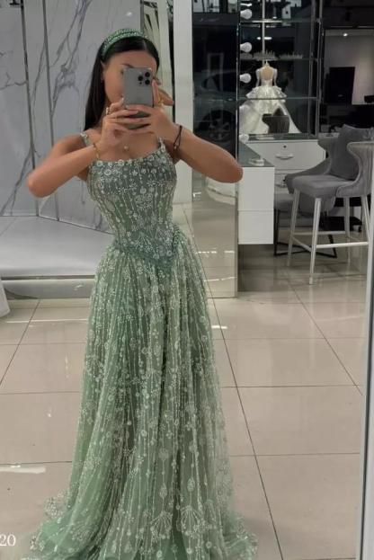 Festliche Abendkleider Lang Grün Abendmoden Ballkleider Spitze-babyonlinedressde