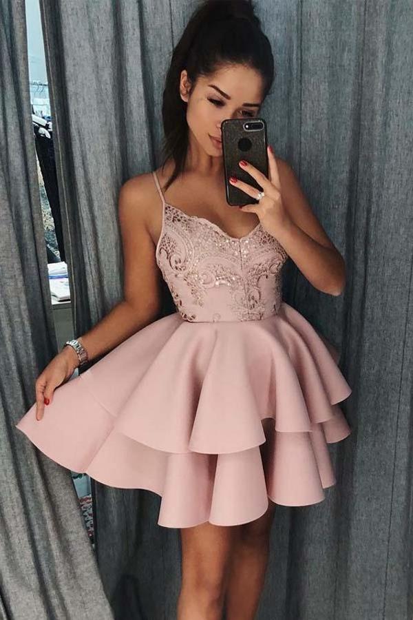 Elegant Evening Dresses with Lace | Short Cocktail Dresses Pink-babyonlinedressde