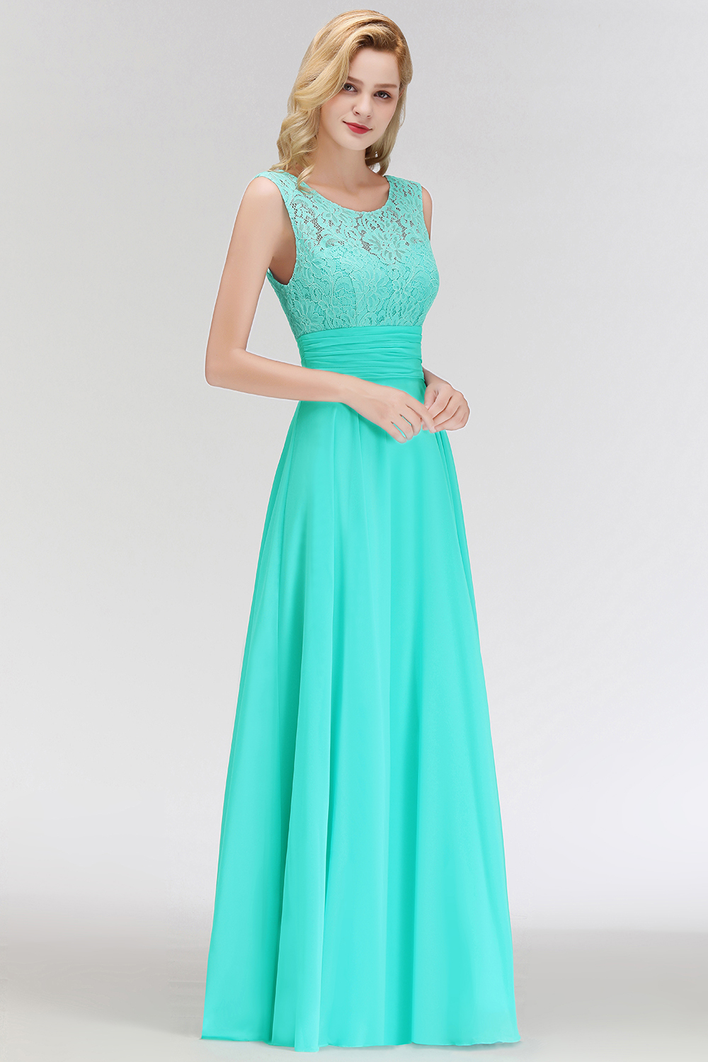 Mint Grün Lang Chiffon Brautjungfernkleider Mit Spitze Etuikleider Für Brautjungfern