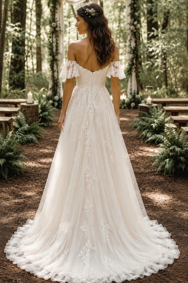 Fashion Brautkleider A Linie Spitze Boho Hochzeitskleider Günstig