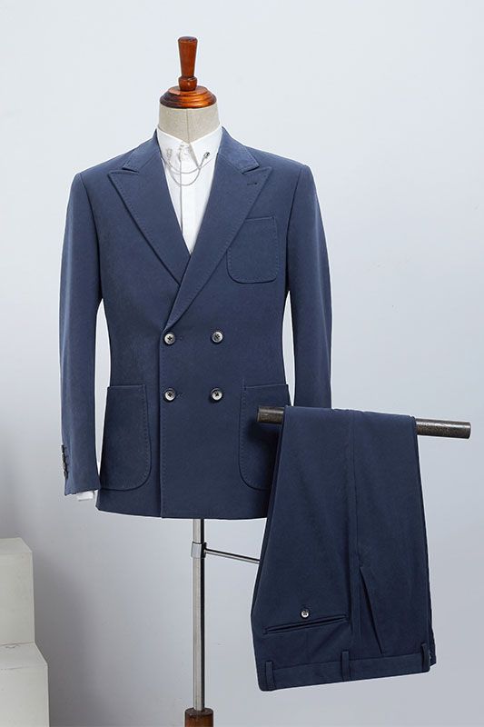 Bob Popular Blue Peaked Lapel Double Breasted Business Suit For Men-babyonlinedressde