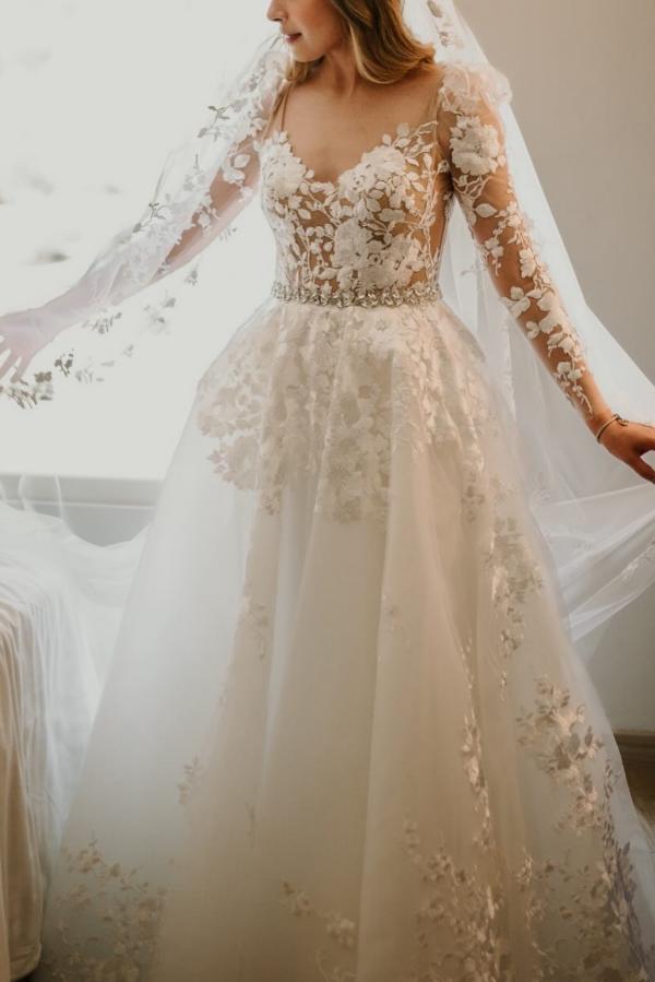 Neue Hochzeitskleider A Linie mit Ärmel | Brautkleid mit Spitze