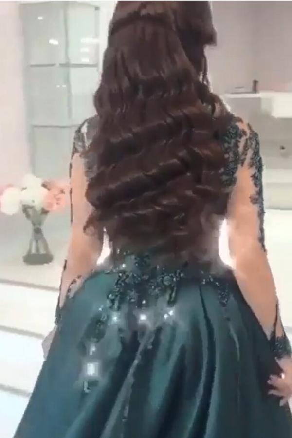Elegante Abendkleider Lang Grün | Abiballkleider mit Ärmel