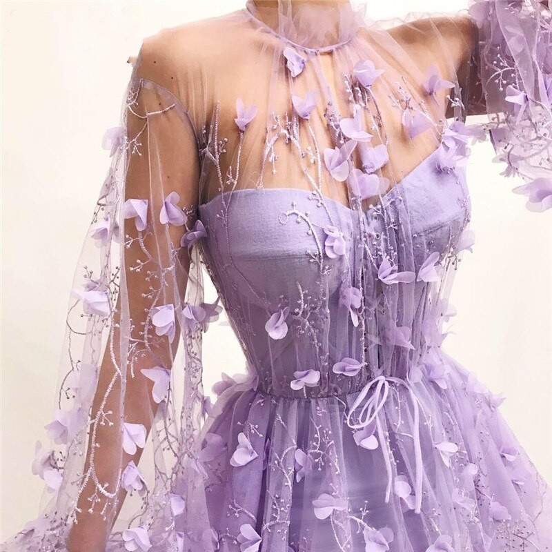 Elegante Abendkleider mit Ärmel | Lila Spitze Abendmoden Online-babyonlinedressde