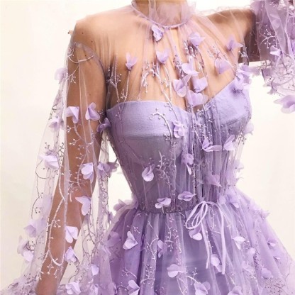 Elegante Abendkleider mit Ärmel | Lila Spitze Abendmoden Online-babyonlinedressde