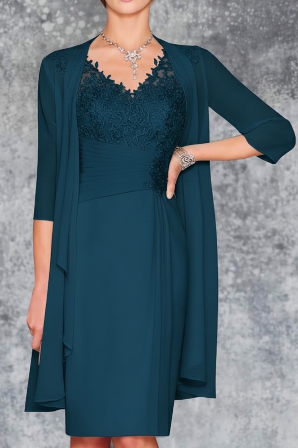 Mint Brautmutterkleid Kurz Chiffon | Kurze Brautmutterkleider mit Jacke