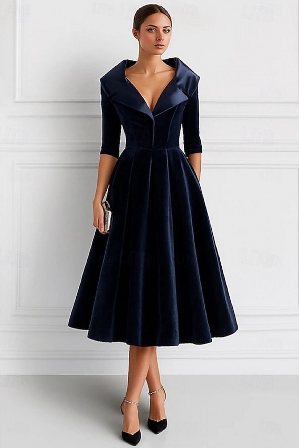 Weinrot Brautmutterkleider Kurz Velvet Hochzeitspartykleid mit Ärmel