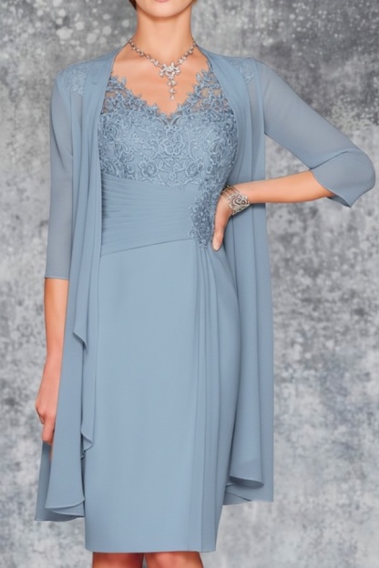 Mint Brautmutterkleid Kurz Chiffon | Kurze Brautmutterkleider mit Jacke