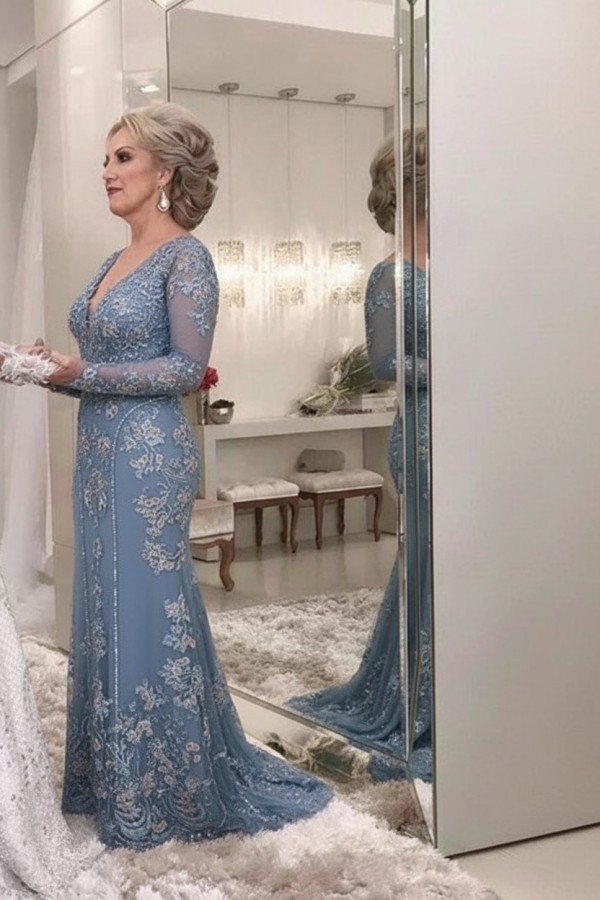 Golden Brautmutterkleider Spitze Mit Ärmel Günstig Abendkleider für Hochzeit Online