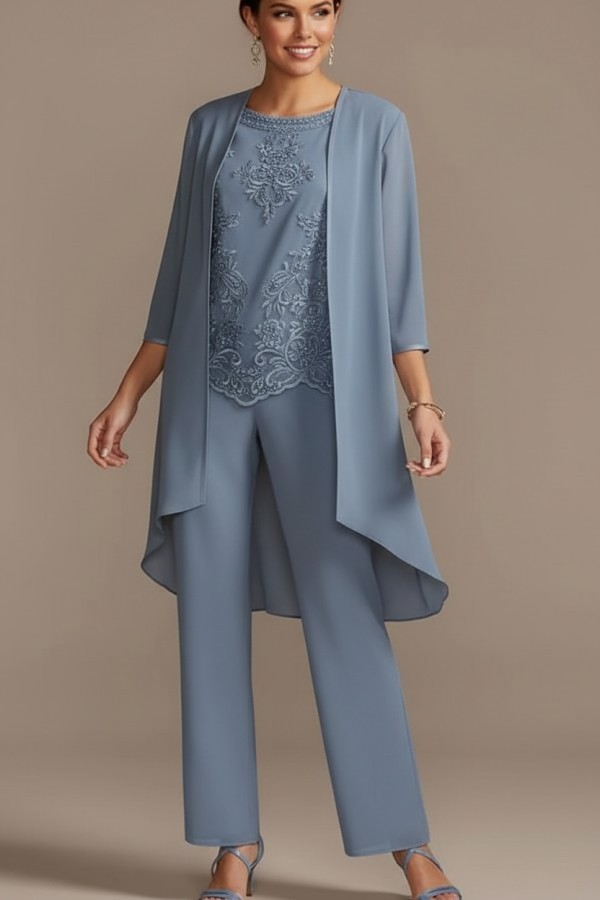 Designer Brautmutter Hoesenanzug | Brautmutterkleider Chiffon 3 Teilig