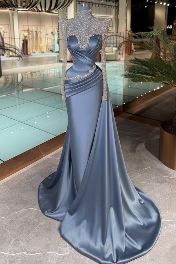 Schöne Abendkleider Lang Glitzer Lila Ballkleider mit Ärmel