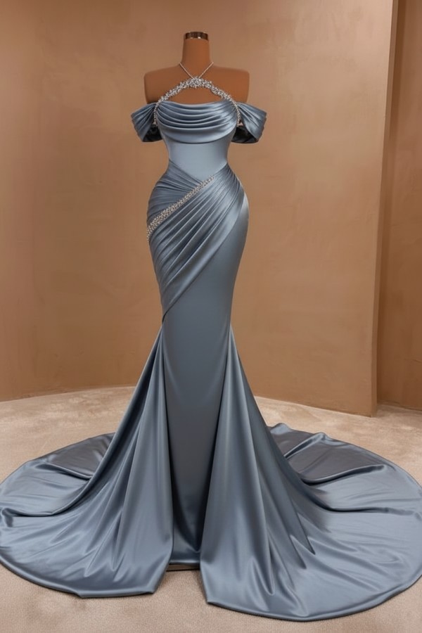 Silber Abendkleider Lang Meerjungfrau Stil Abiballkleider Ballkleid Mit Glitzer