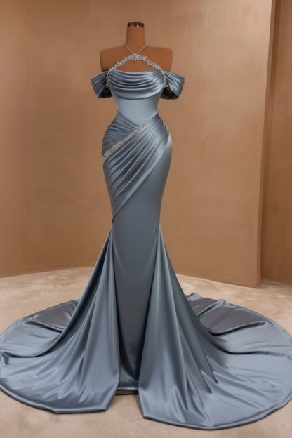 Silber Abendkleider Lang Meerjungfrau Stil Abiballkleider Ballkleid Mit Glitzer