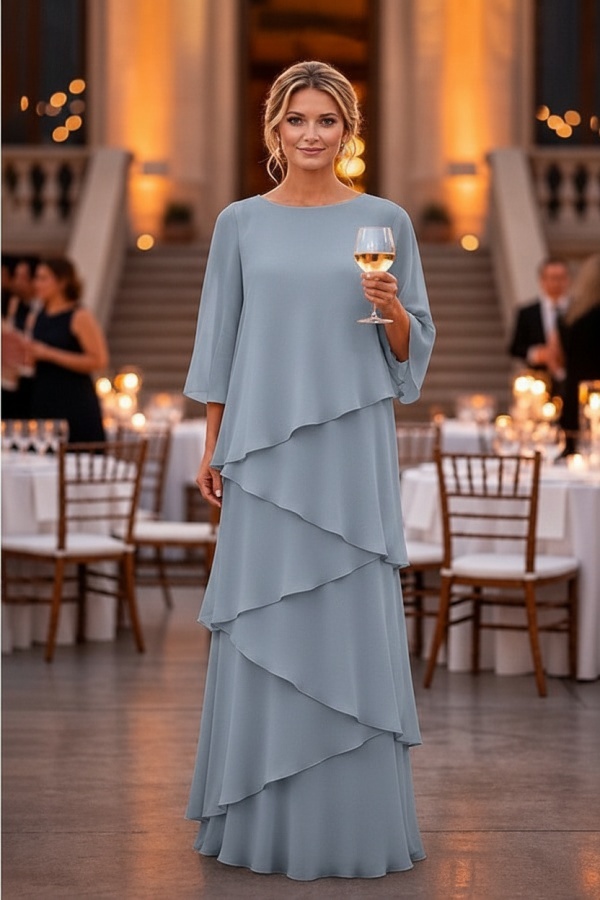 Himmel Blau Fsetliche Partykleider Schlichte Braumutterkleider Chiffon