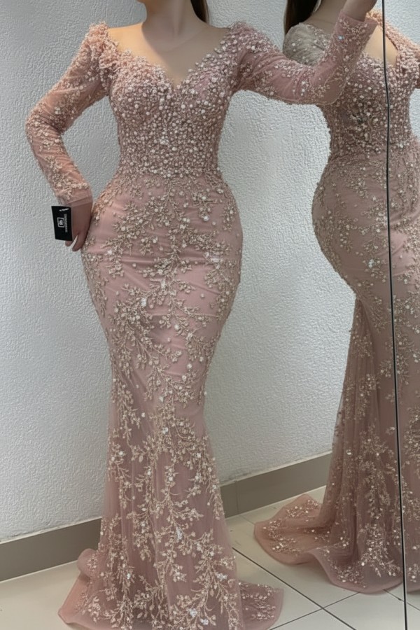 Schöne Abendkleider Lang Gold | Spitze Abiballkleider mit Glitzer