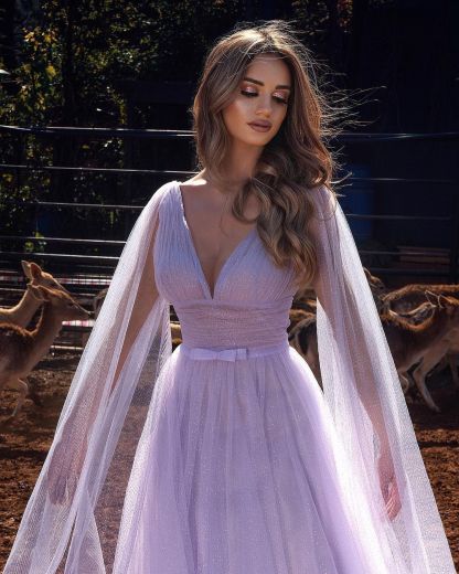 Lilac Abendkleid Lang V Ausschnitt | Abiballkleider Mit Glitzer