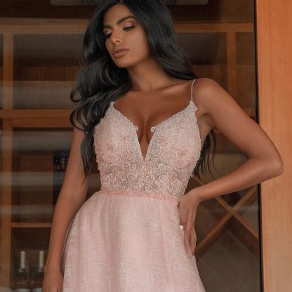 Abendkleid lang Rosa | Abiballkleider mit Glitzer