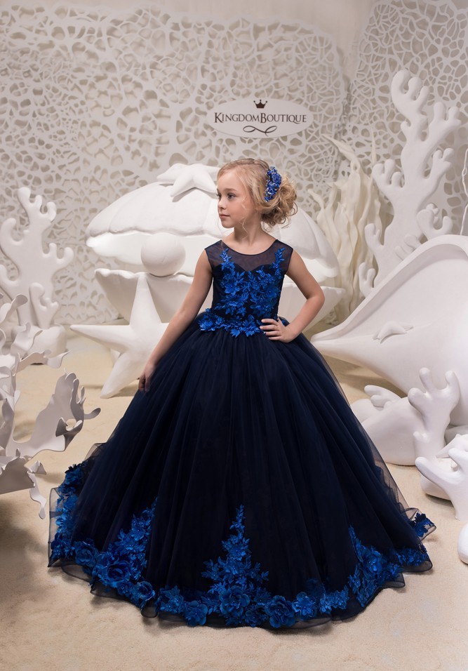 Elegante Blumenmädchenkleider Günstig | Kleider für Blumenmädchen Blau-babyonlinedressde