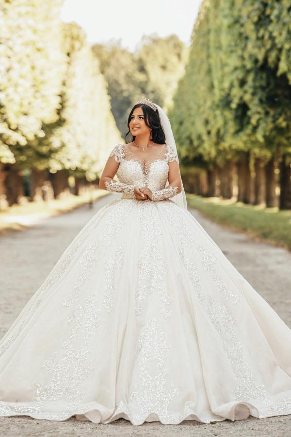 Prinzessin Hochzeitskleid mit Spitze | Brautkleider mit Ärmel