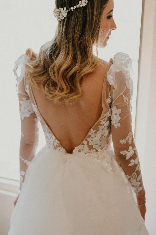 Neue Hochzeitskleider A Linie mit Ärmel | Brautkleid mit Spitze