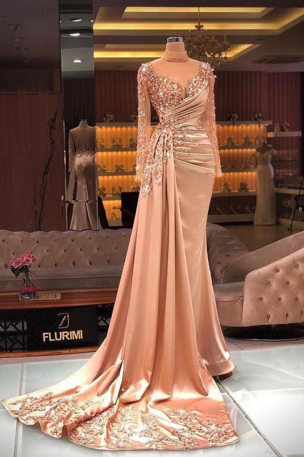 Elegante Abendkleider Lang Gold | Abendmoden Mit Spitze