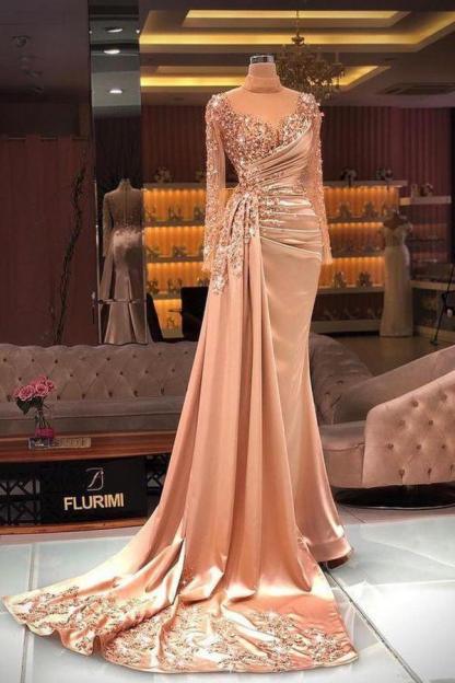 Elegante Abendkleider Lang Gold | Abendmoden Mit Spitze