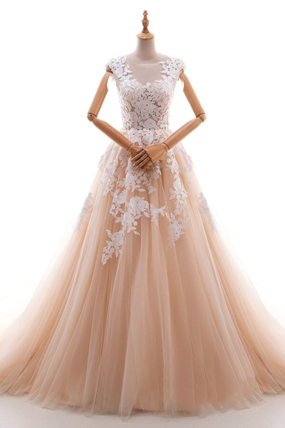 Champagne Brautkleider A Linie | Hochzeitskleider Spitze Online