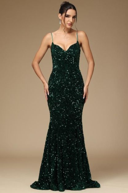 Grüne Abendkleider Lang Glitzer | Abiballkleider Abendmoden Schlicht Günstig-babyonlinedressde