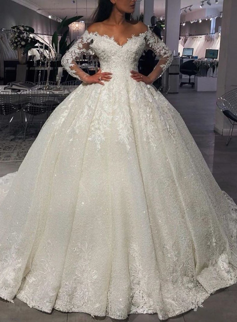 Luxus Brautkleider Prinzessin Mit Glitzer | Hochzeitskleider Mit Ärmel-babyonlinedressde