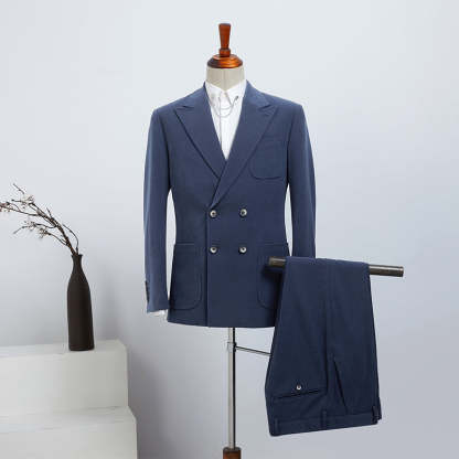 Bob Popular Blue Peaked Lapel Double Breasted Business Suit For Men-babyonlinedressde