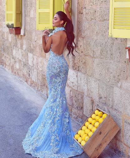 Designer Abendkleider Blau | Abiballkleider Lang Spitze