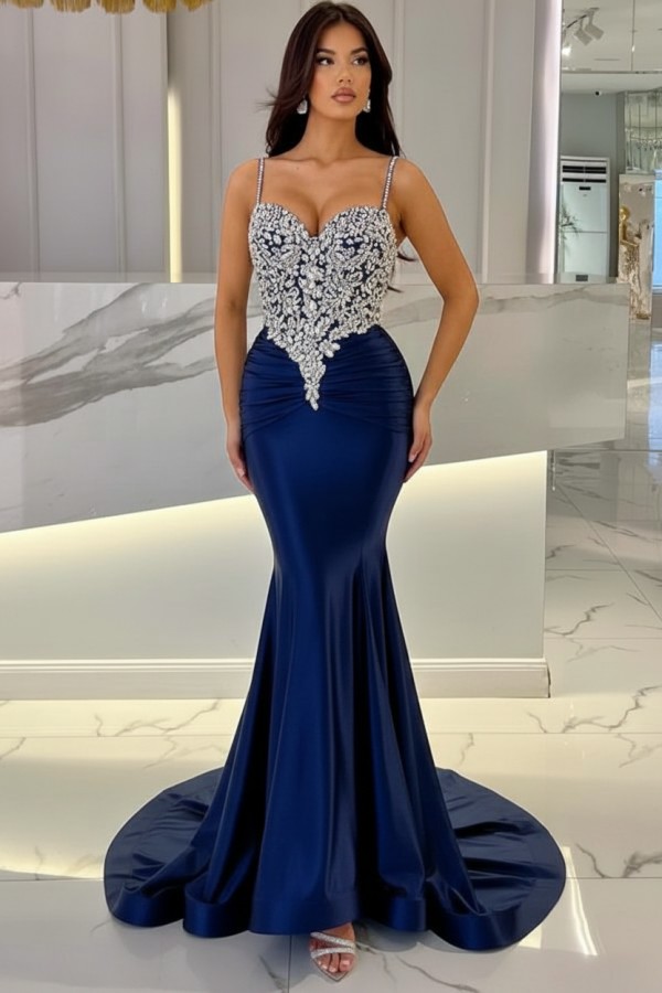 Elegante Abendkleider Lang Blau | Abiballkleider mit Glitzer