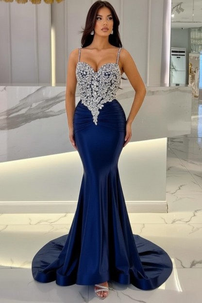 Elegante Abendkleider Lang Blau | Abiballkleider mit Glitzer