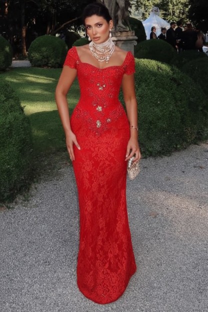 Designer Abendkleider Lang Spitze Ballkleider mit Glitzer