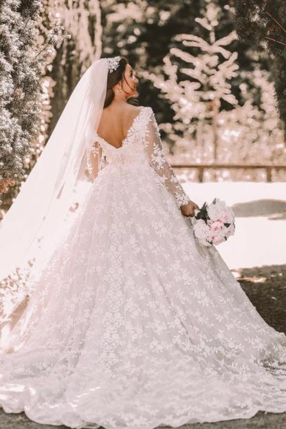 Elegante Brautkleider A Linie Spitze | Hochzeitskleider mit Ärmel