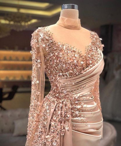 Elegante Abendkleider Lang Gold | Abendmoden Mit Spitze
