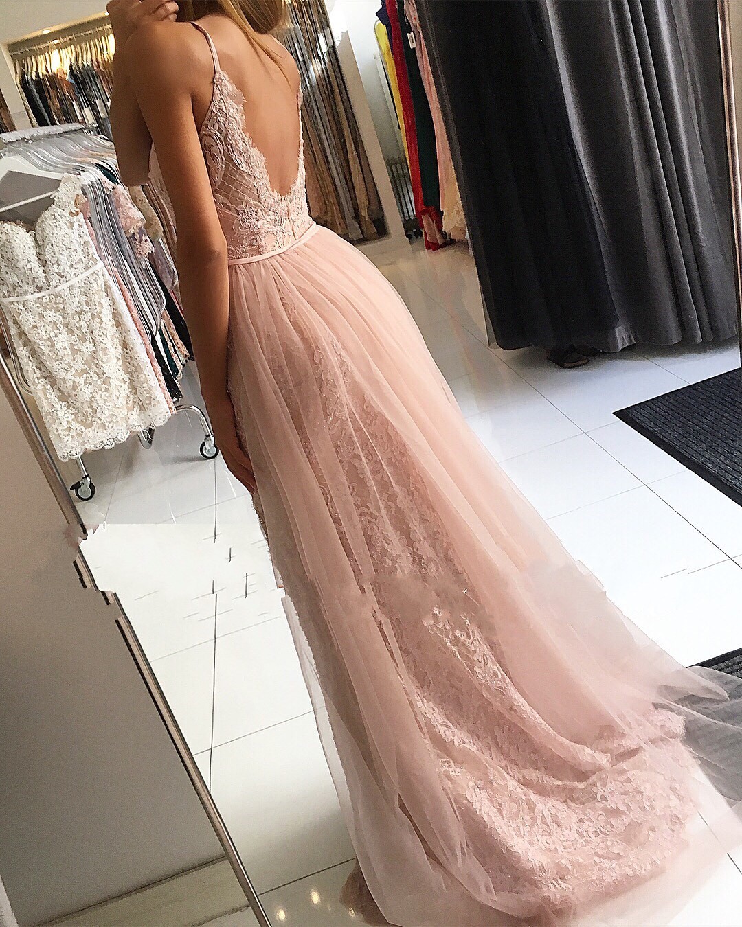 Designer Abendkleider Lang Rosa | Spitze Abendmoden Bodenlang Günstig