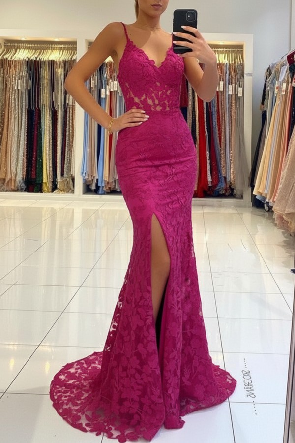 Elegante Abendkleider Blau | Spitze Abiballkleider Meerjungfrau