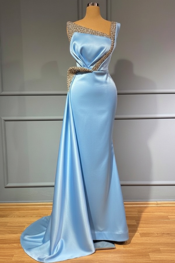 Blaues Abendkleid Lang Günstig | Abiballkleider mit Glitzer